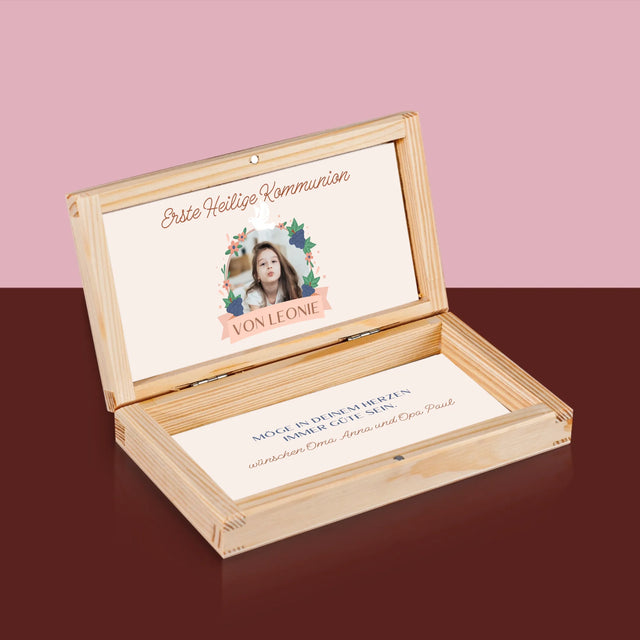 Foto Und Unterschrift: Gutes Herz Kommunion - Holzkassette