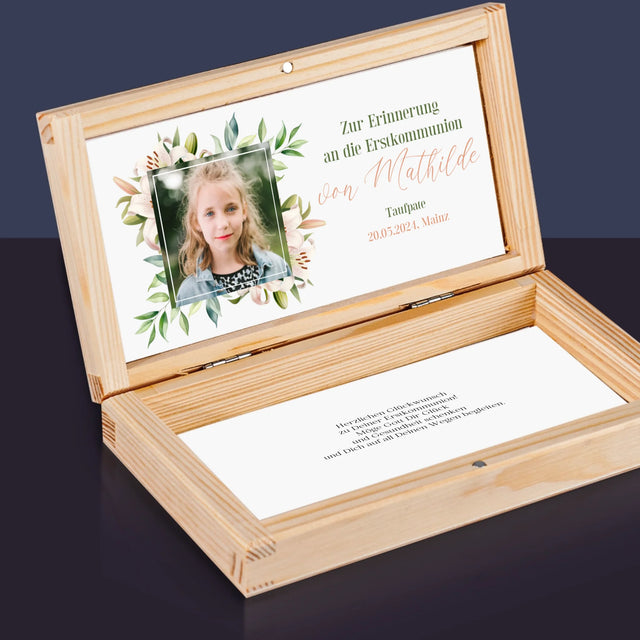 Foto Und Unterschrift: Zur Erinnerung An Die Erstkommunion - Holzkassette