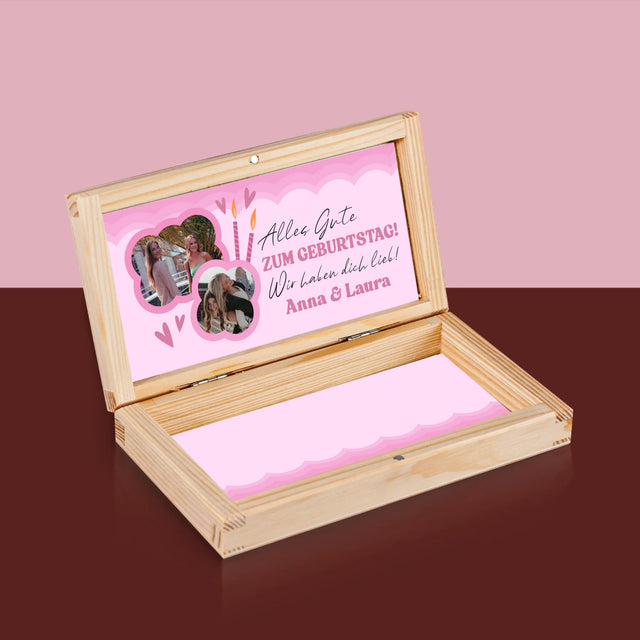 Fotocollage: Rosa Geburtstag - Holzkassette