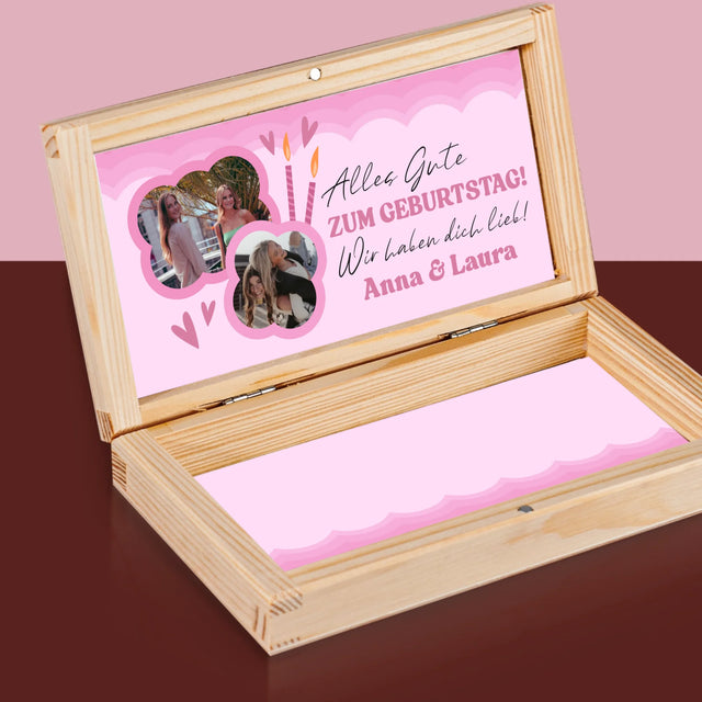 Fotocollage: Rosa Geburtstag - Holzkassette