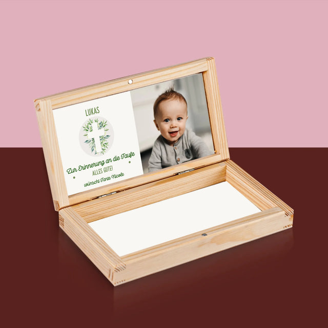 Foto Und Unterschrift: Heilige Taufe Blätter - Holzkassette