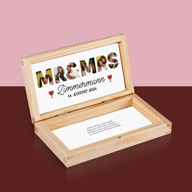 Buchstaben-Collage: Mr&Mrs - Holzkassette