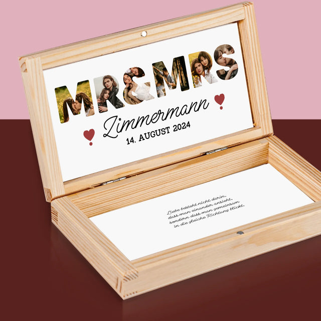 Buchstaben-Collage: Mr&Mrs - Holzkassette