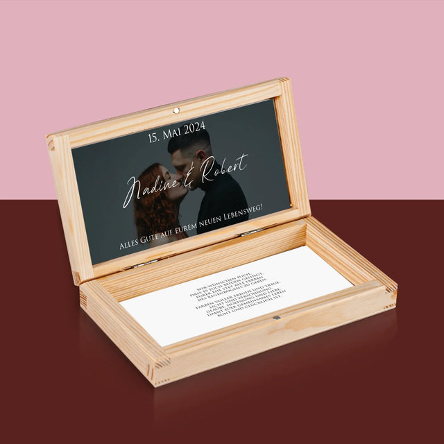 Foto Und Unterschrift: Hochzeitsfoto Glückwünsche - Holzkassette