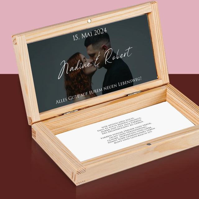 Foto Und Unterschrift: Hochzeitsfoto Glückwünsche - Holzkassette