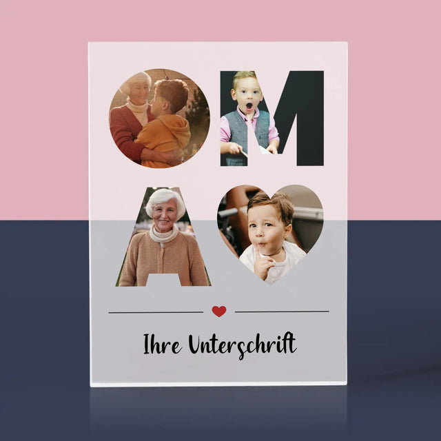 Buchstaben-Collage: Oma - Acrylblock