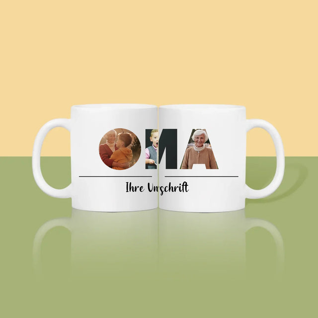 Buchstaben-Collage: Oma - Tasse