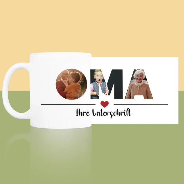 Buchstaben-Collage: Oma - Tasse