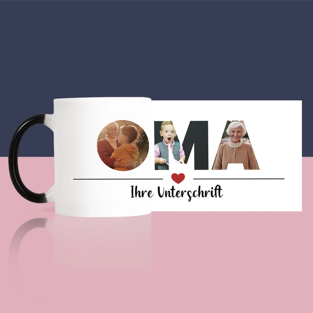 Buchstaben-Collage: Oma - Tasse