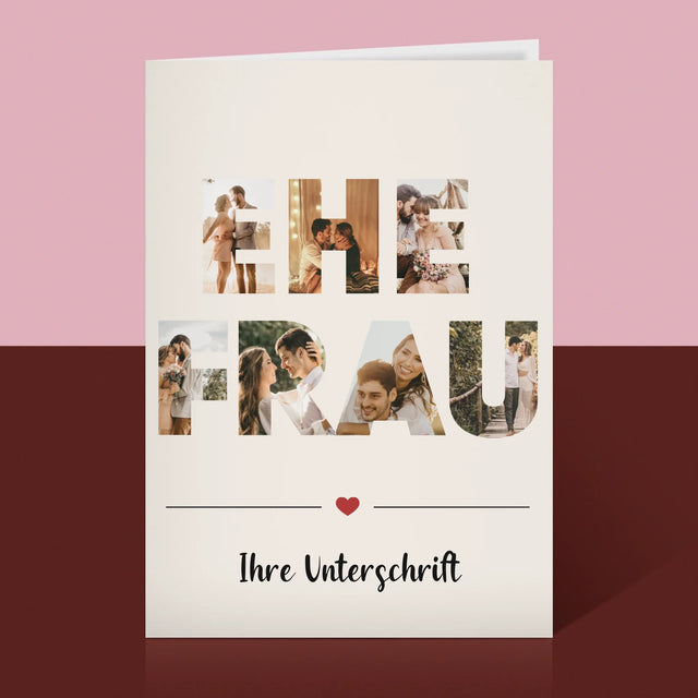 Buchstaben-Collage: Ehefrau - Glückwunschkarte