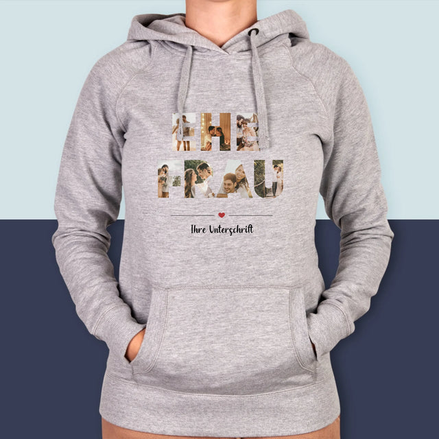 Buchstaben-Collage: Ehefrau - Kapuzenpullover Für Damen