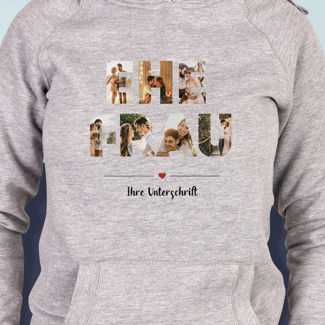 Buchstaben-Collage: Ehefrau - Kapuzenpullover Für Damen