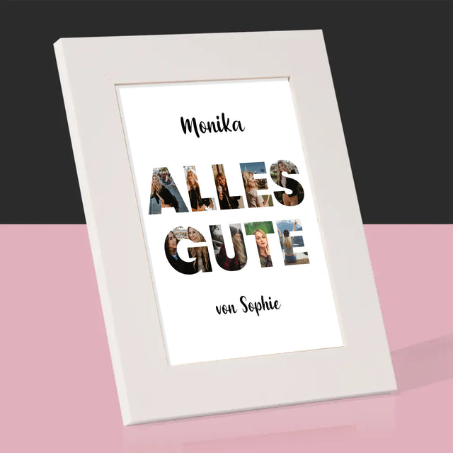 Buchstaben-Collage: Alles Gute - Bilderrahmen