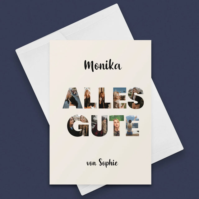 Buchstaben-Collage: Alles Gute - Glückwunschkarte