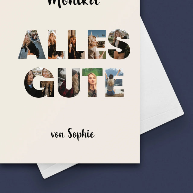 Buchstaben-Collage: Alles Gute - Glückwunschkarte