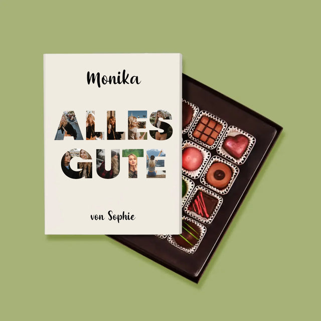Buchstaben-Collage: Alles Gute - Pralinen