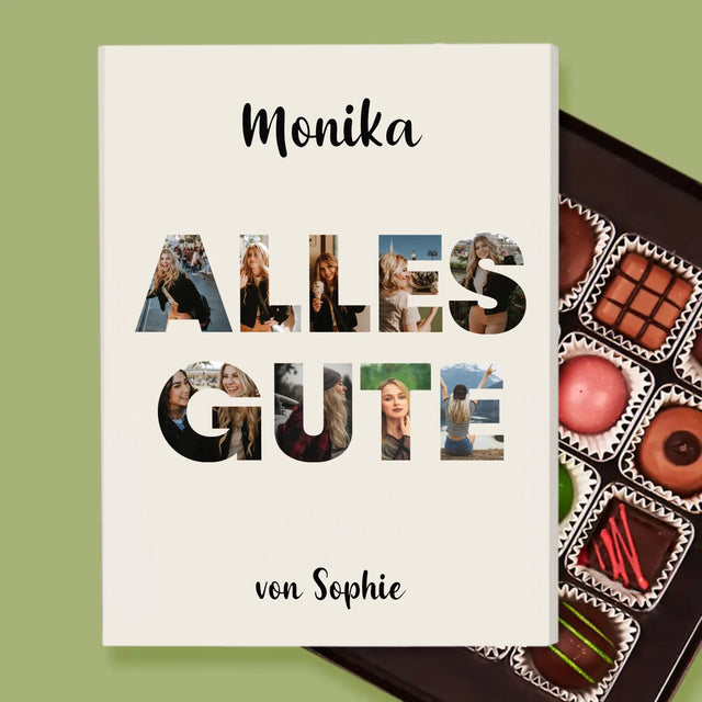 Buchstaben-Collage: Alles Gute - Pralinen