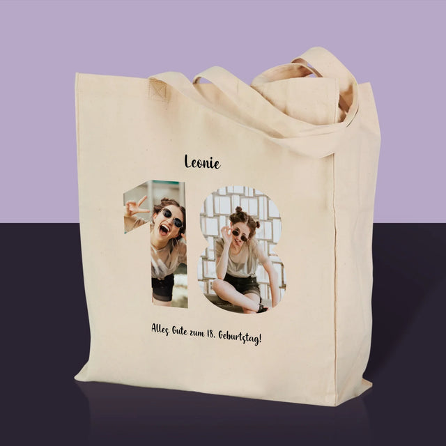 Buchstaben-Collage: 18. Geburtstag - Stofftasche