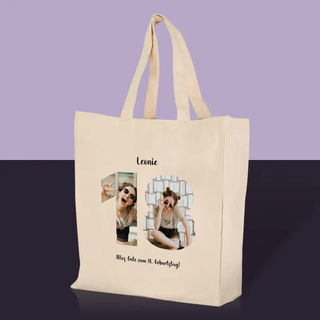 Buchstaben-Collage: 18. Geburtstag - Stofftasche
