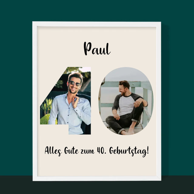 Buchstaben-Collage: 40. Geburtstag - Druck Mit Rahmen 30X40