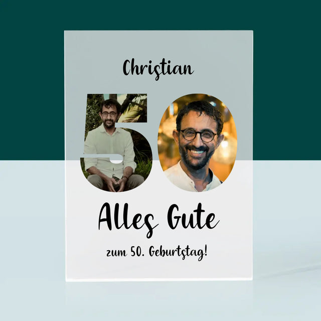 Buchstaben-Collage: 50. Geburtstag - Acrylblock