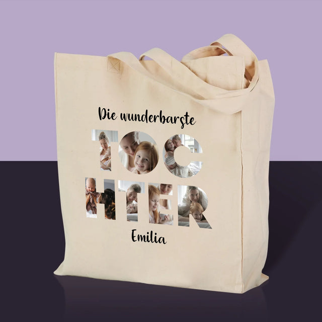 Buchstaben-Collage: Tochter - Stofftasche