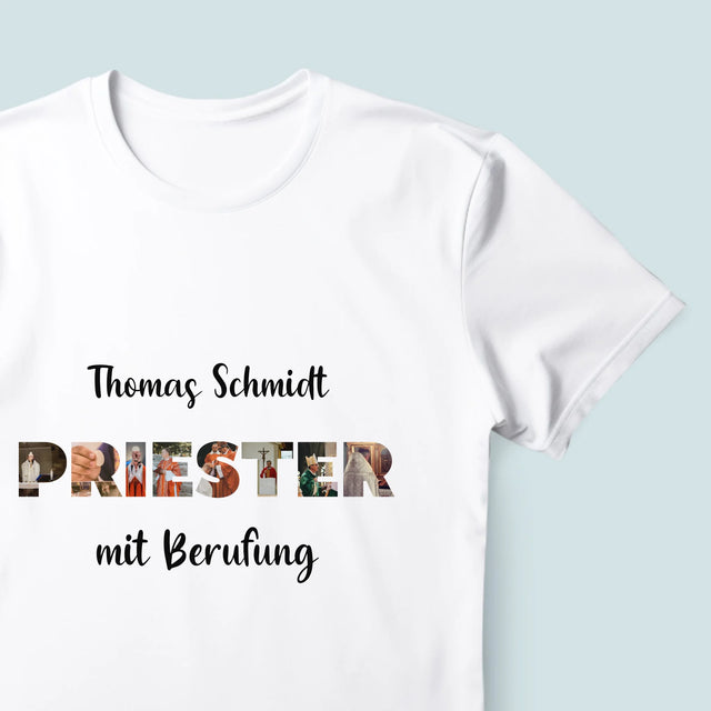 Buchstaben-Collage: Priester Aus Berufung - T-Shirt Für Herren