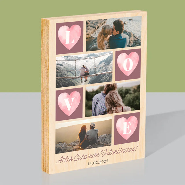 Fotocollage: Herzen Love - Druck Auf Holz