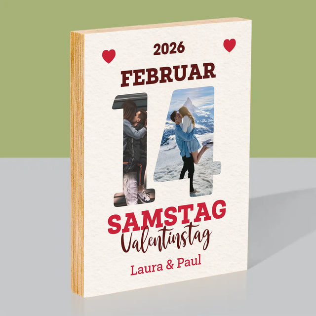 Buchstaben-Collage: Valentinstag-Kalenderkarte - Druck Auf Holz