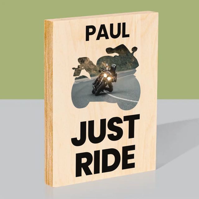 Form-Collage: Just Ride - Druck Auf Holz
