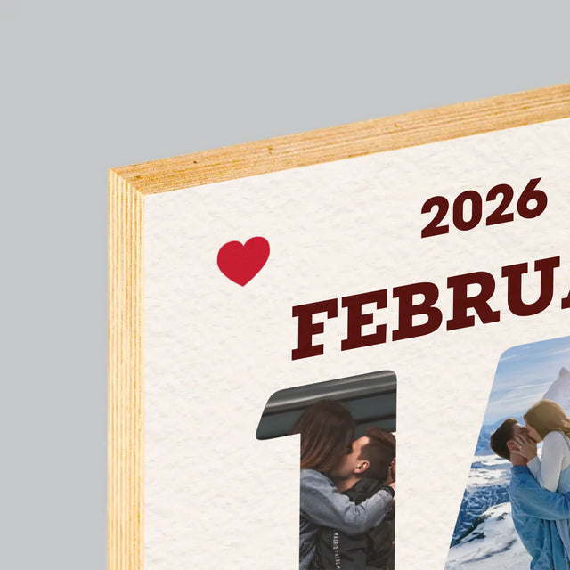 Buchstaben-Collage: Valentinstag-Kalenderkarte - Druck Auf Holz