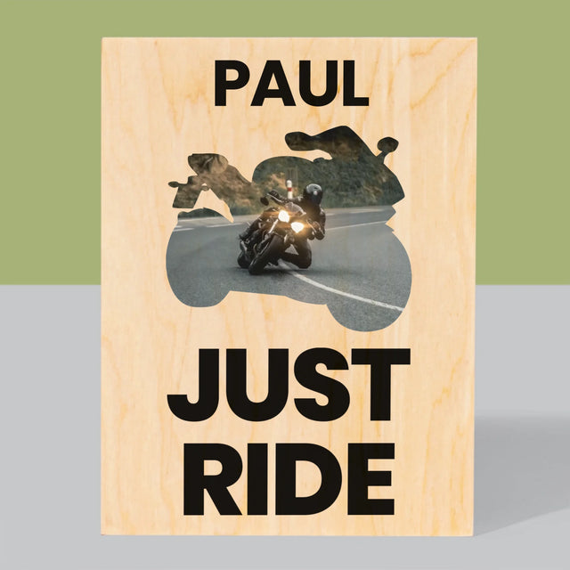 Form-Collage: Just Ride - Druck Auf Holz