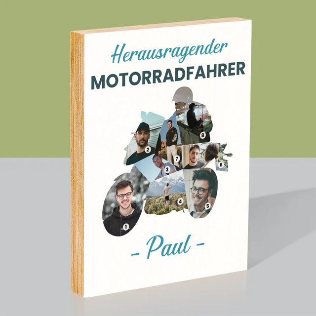 Form-Collage: Herausragender Motorradfahrer - Druck Auf Holz