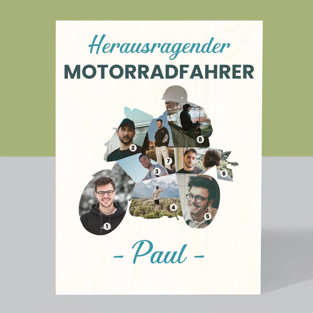 Form-Collage: Herausragender Motorradfahrer - Druck Auf Holz