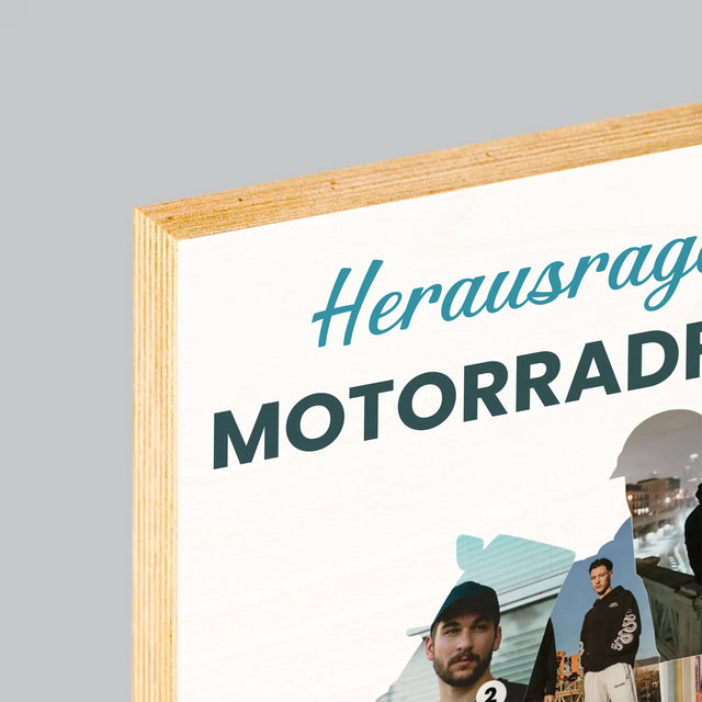 Form-Collage: Herausragender Motorradfahrer - Druck Auf Holz