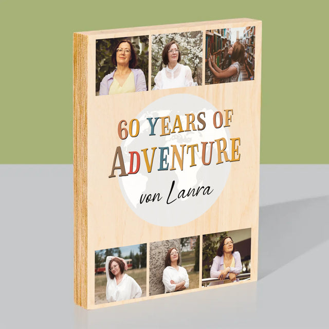 Fotocollage: 60 Years Of Adventure - Druck Auf Holz