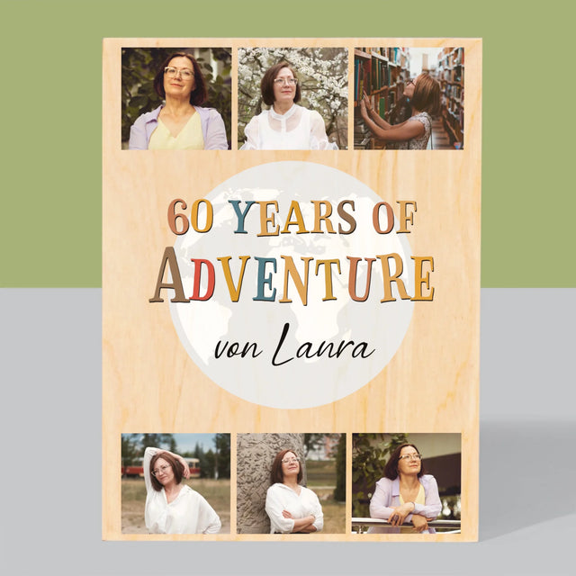 Fotocollage: 60 Years Of Adventure - Druck Auf Holz
