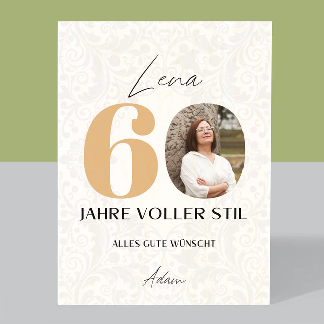 Foto Und Unterschrift: 60 Jahre Voller Stil - Druck Auf Holz