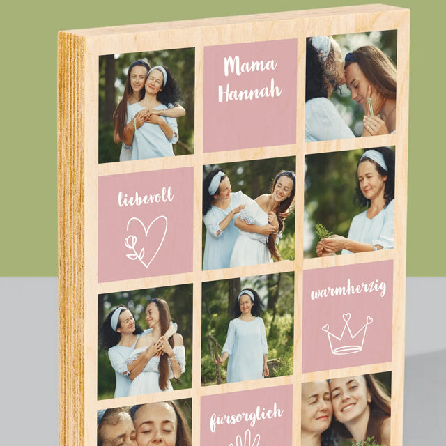 Fotocollage: Eigenschaften Einer Mama - Druck Auf Holz