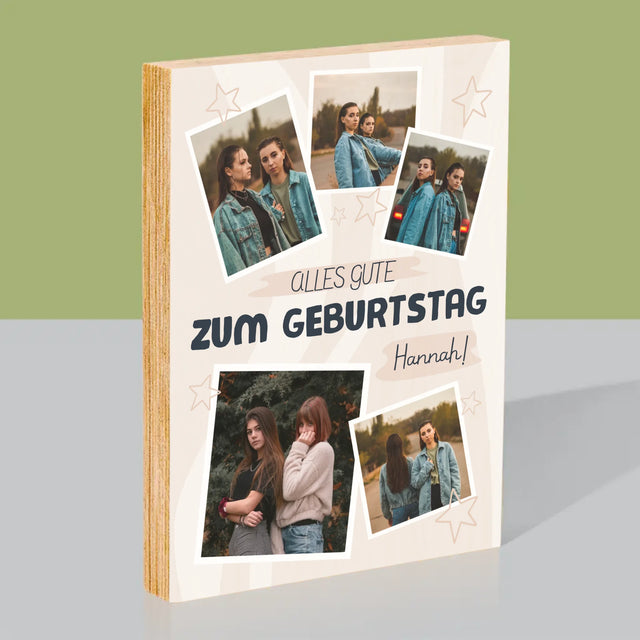 Fotocollage: Alles Gute Zum Geburtstag Sterne - Druck Auf Holz