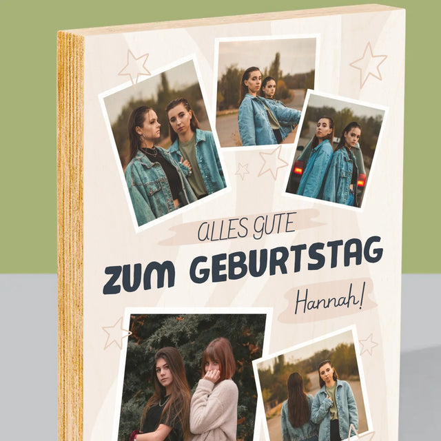 Fotocollage: Alles Gute Zum Geburtstag Sterne - Druck Auf Holz