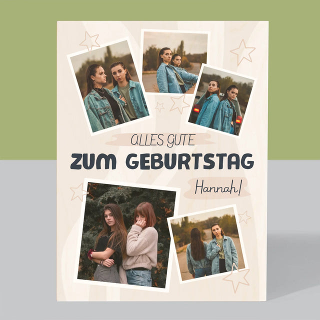 Fotocollage: Alles Gute Zum Geburtstag Sterne - Druck Auf Holz