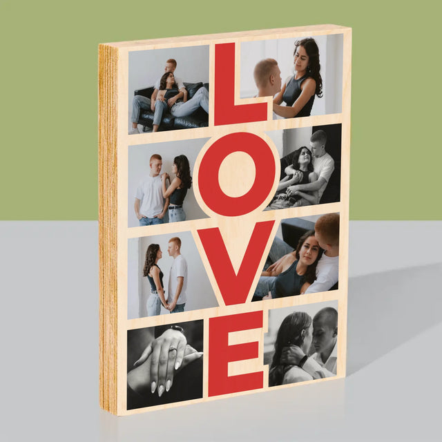 Fotocollage: Das Wort „Love“ - Druck Auf Holz