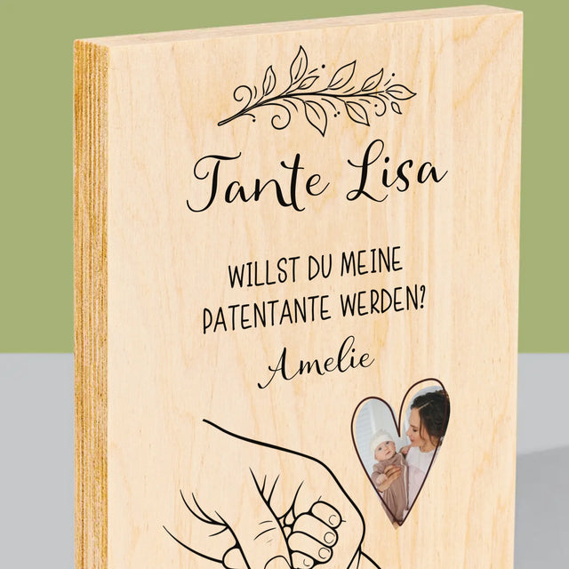 Foto Und Unterschrift: Taufpatin Kind Händchen - Druck Auf Holz