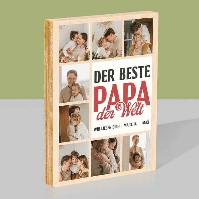 Fotocollage: Der Beste Papa Auf Der Ganzen Welt - Druck Auf Holz