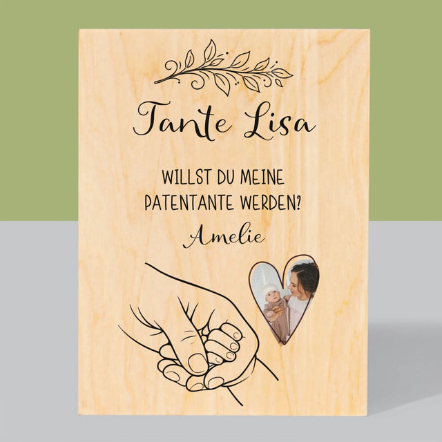 Foto Und Unterschrift: Taufpatin Kind Händchen - Druck Auf Holz