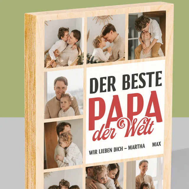 Fotocollage: Der Beste Papa Auf Der Ganzen Welt - Druck Auf Holz