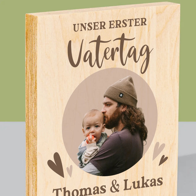 Foto Und Unterschrift: Der Erste Vatertag Foto Im Kreis - Druck Auf Holz