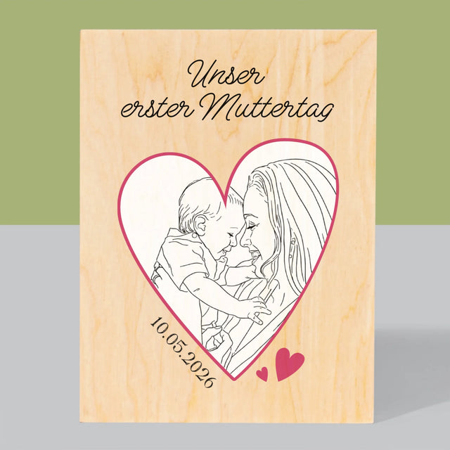 Foto Und Unterschrift: Lineart: Der Erste Muttertag - Druck Auf Holz