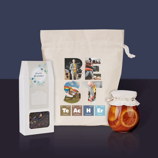 Buchstaben-Collage: Best Teacher Elemente - Tee-Geschenkset